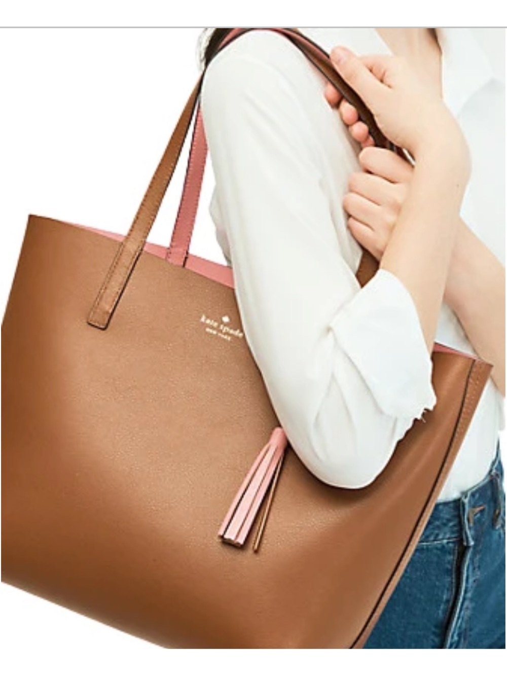 New Kate Spade Reversible Lakeland Drive Marina Tote Brown/ Pink Leather, Tassel